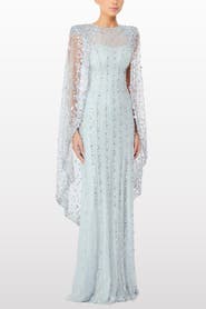 Jenny Packham Blaize Embellished Cape Maxi Dress