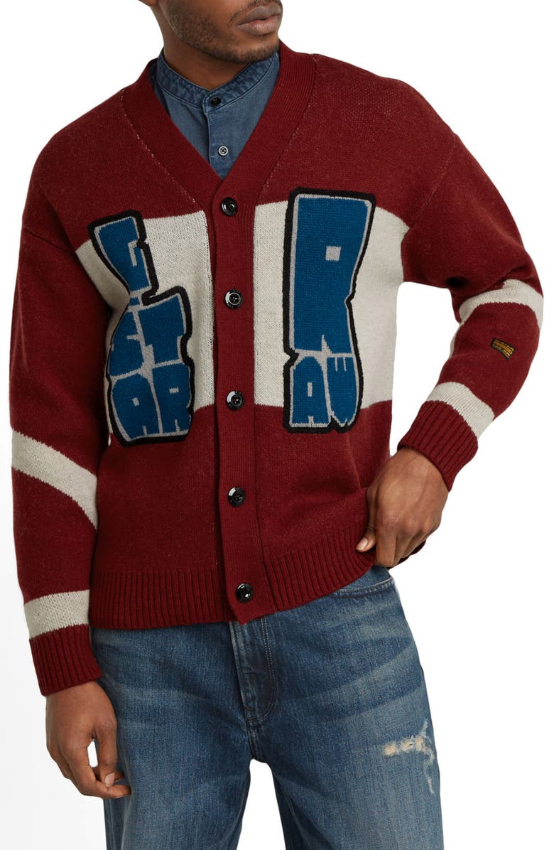 G-STAR Wool Blend Graphic Cardigan, Main, color,