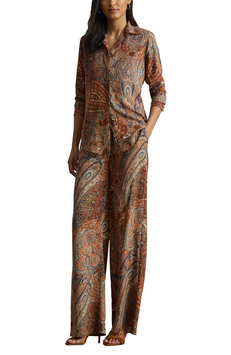 Lauren Ralph Lauren Paisley Crêpe de Chine Wide-Leg Pant, Alternate, color, Cream Multi