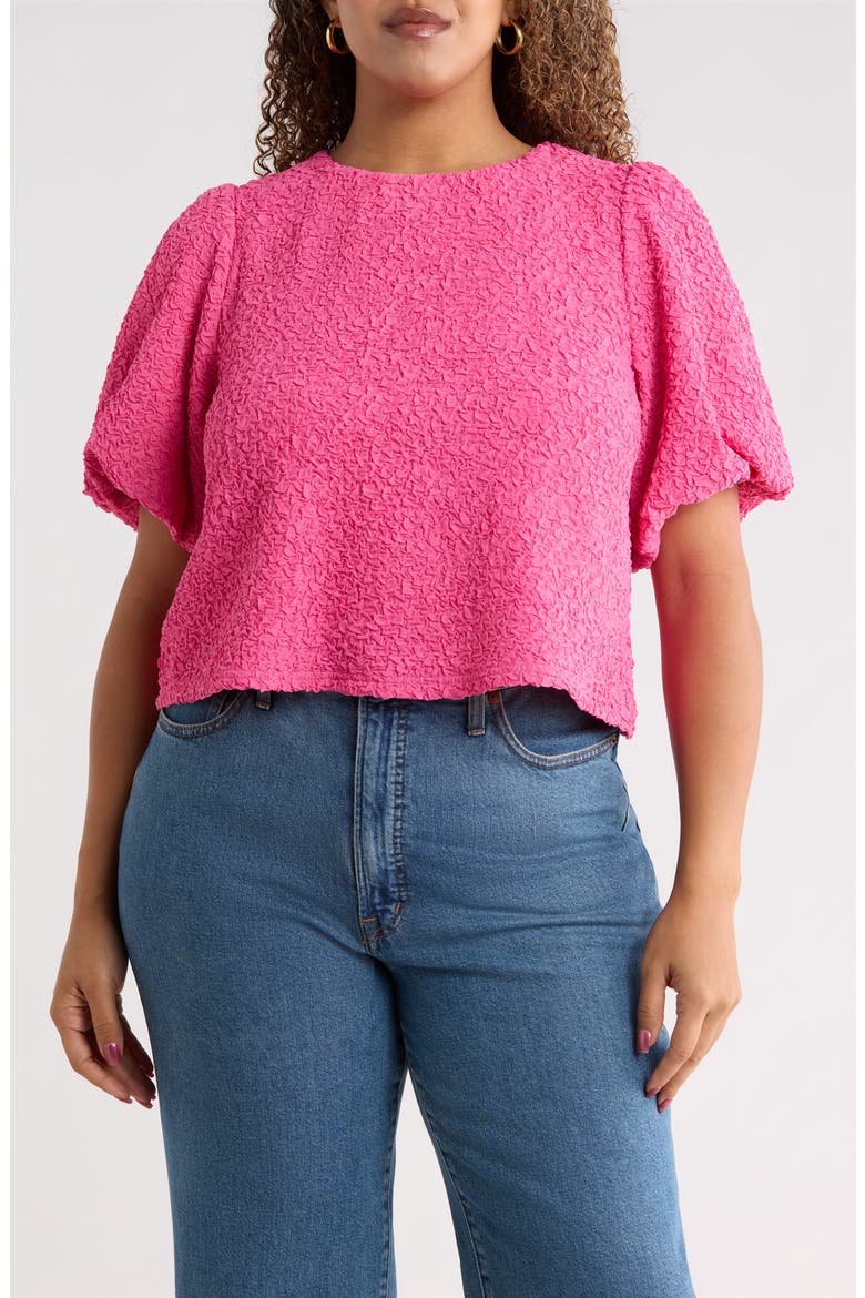 Bubble Sleeve Crop Top, Main, color, PINK