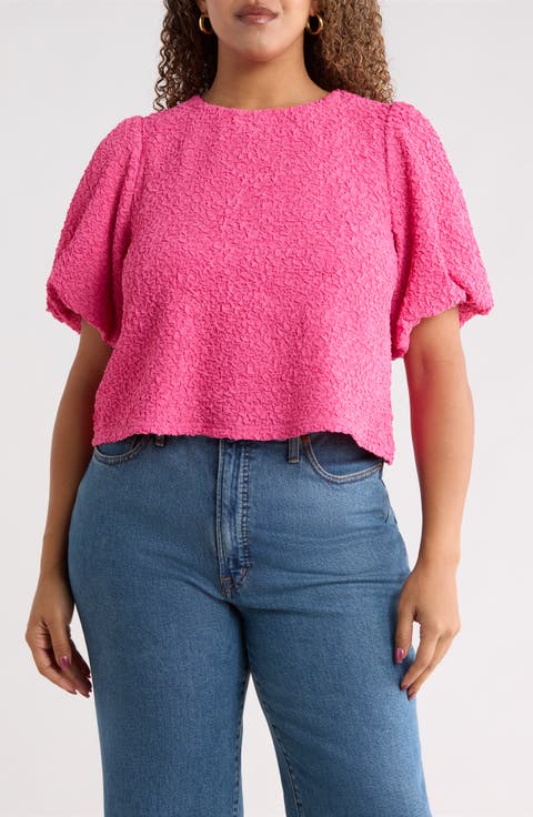 Bubble Sleeve Crop Top (Plus)