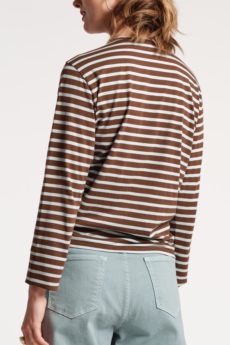 Long Sleeve Striped Tee Shirt Stripe 100% Pima Cotton, Alternate, color, Chocolate/Light Blue