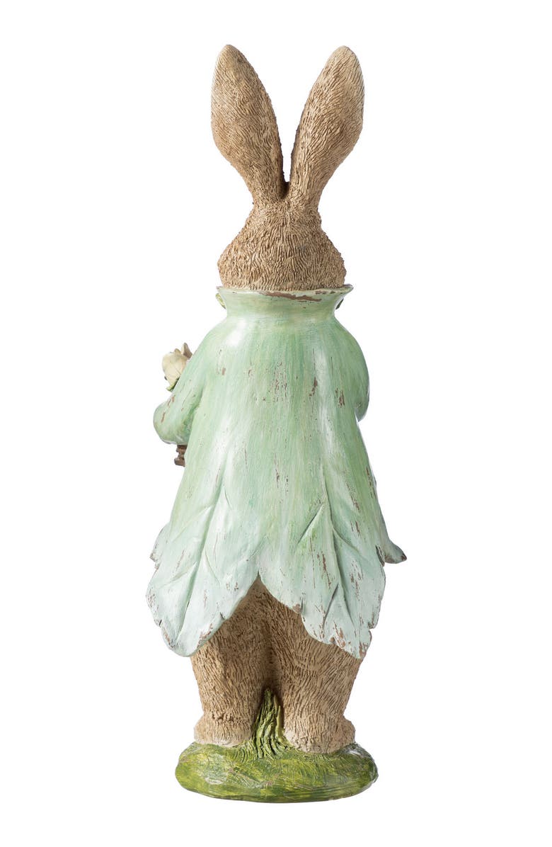 Glitzhome Happy Easter Resin Bunny Boy & Girl Table Decor with Flowers, Alternate, color, Green