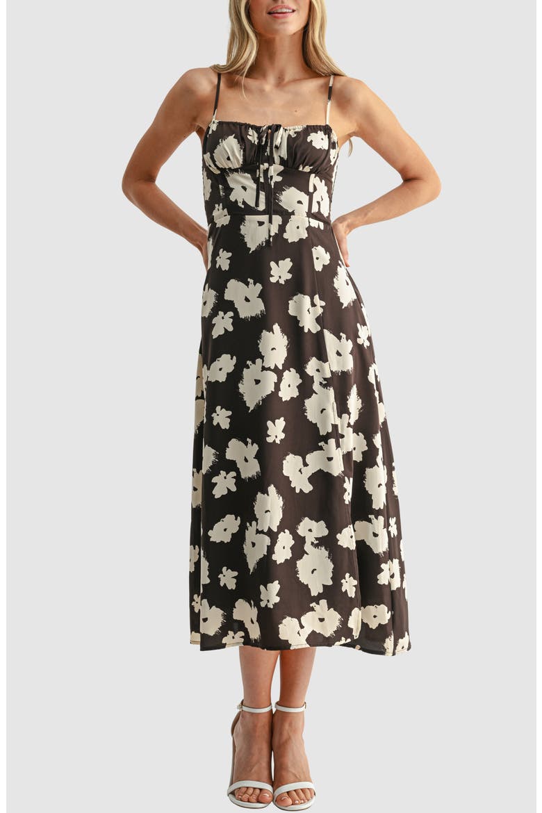 Floral Spaghetti Strap Midi Dress, Main, color, BROWN CREAM
