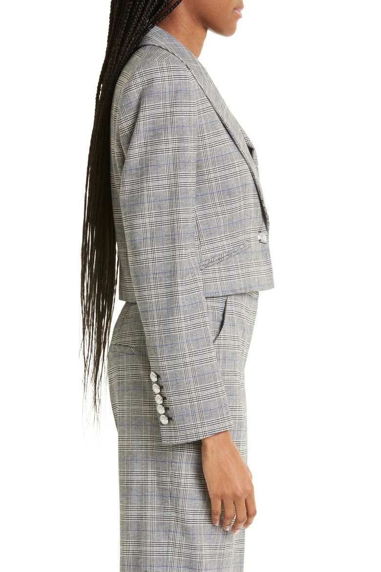 Fabiola Plaid Crop Blazer, Alternate, color, HEATHER GREY/ BLUE MULTI