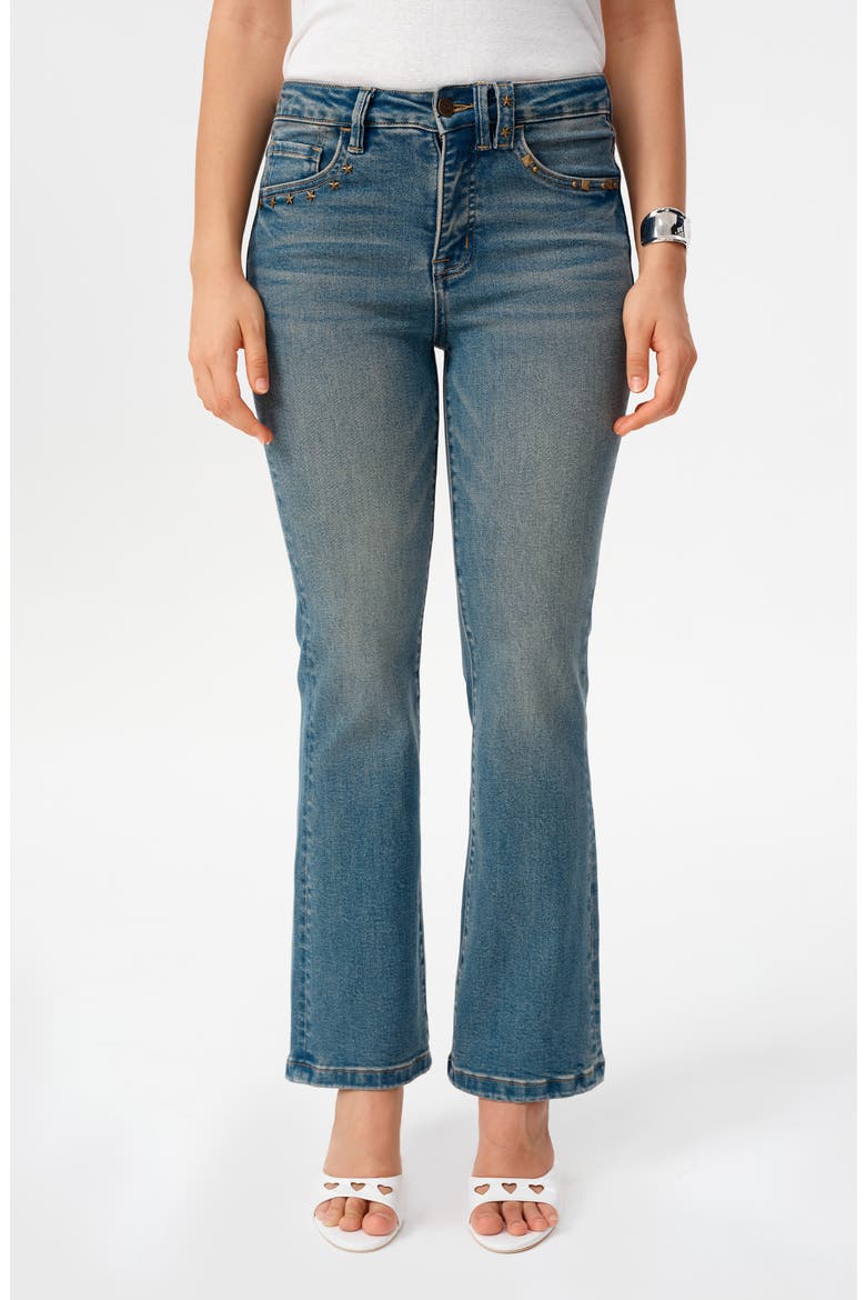 Star Rivet Mid Rise Flare Jeans, Main, color, VINTAGE MEDIUM BLUE