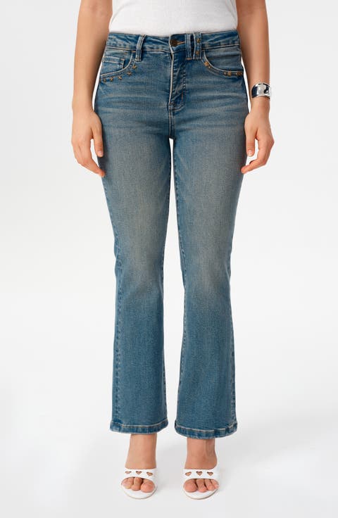 Star Rivet Mid Rise Flare Jeans