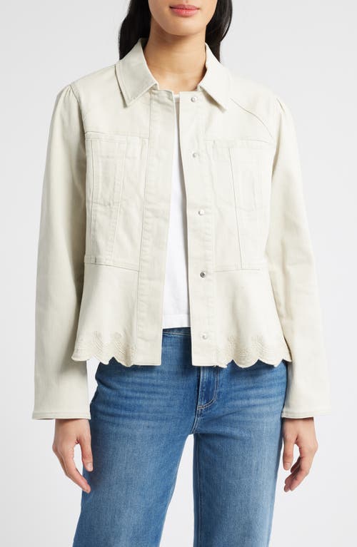 Wit & Wisdom Puff Shoulder Peplum Denim Jacket In Birch