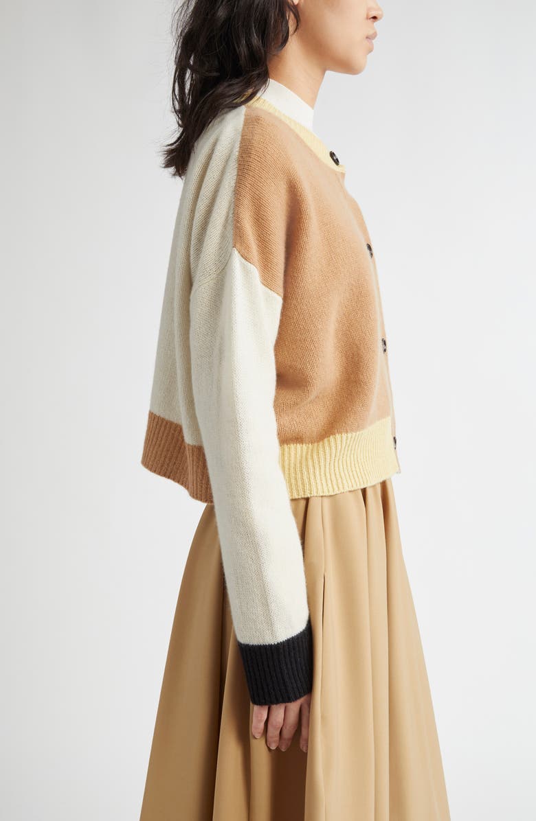 Marni Colorblock Boxy Crop Cashmere Cardigan, Alternate, color, Tan