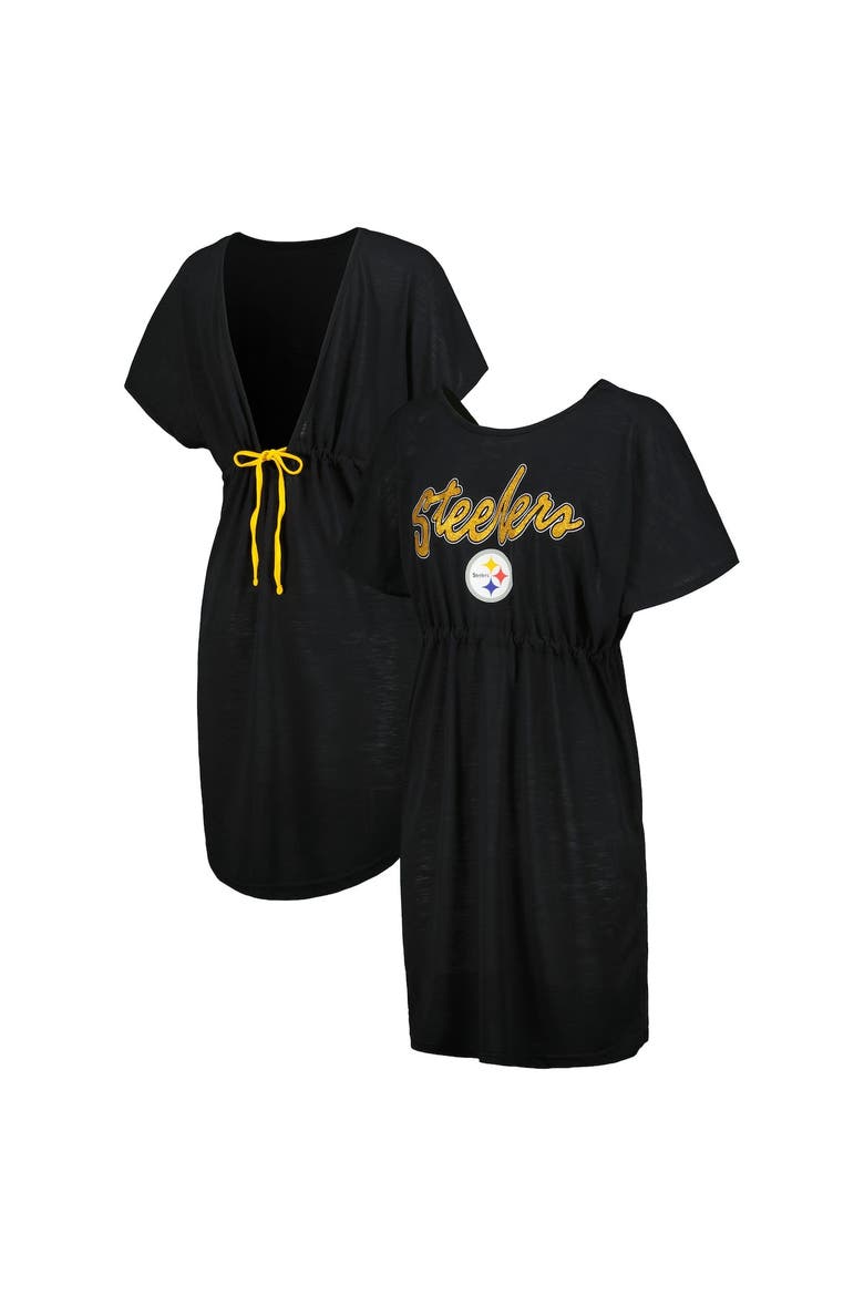 Women's G-III 4Her by Carl Banks Black Pittsburgh Steelers Versus Swim Cover-Up, Main, color, Black