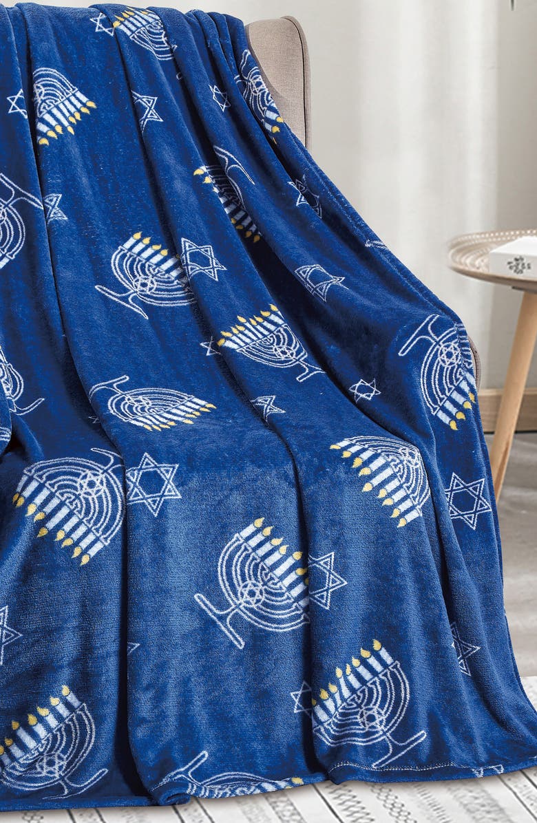 Luxury Home Hanukkah Plush Fleece Throw Blanket, Alternate, color, Blue