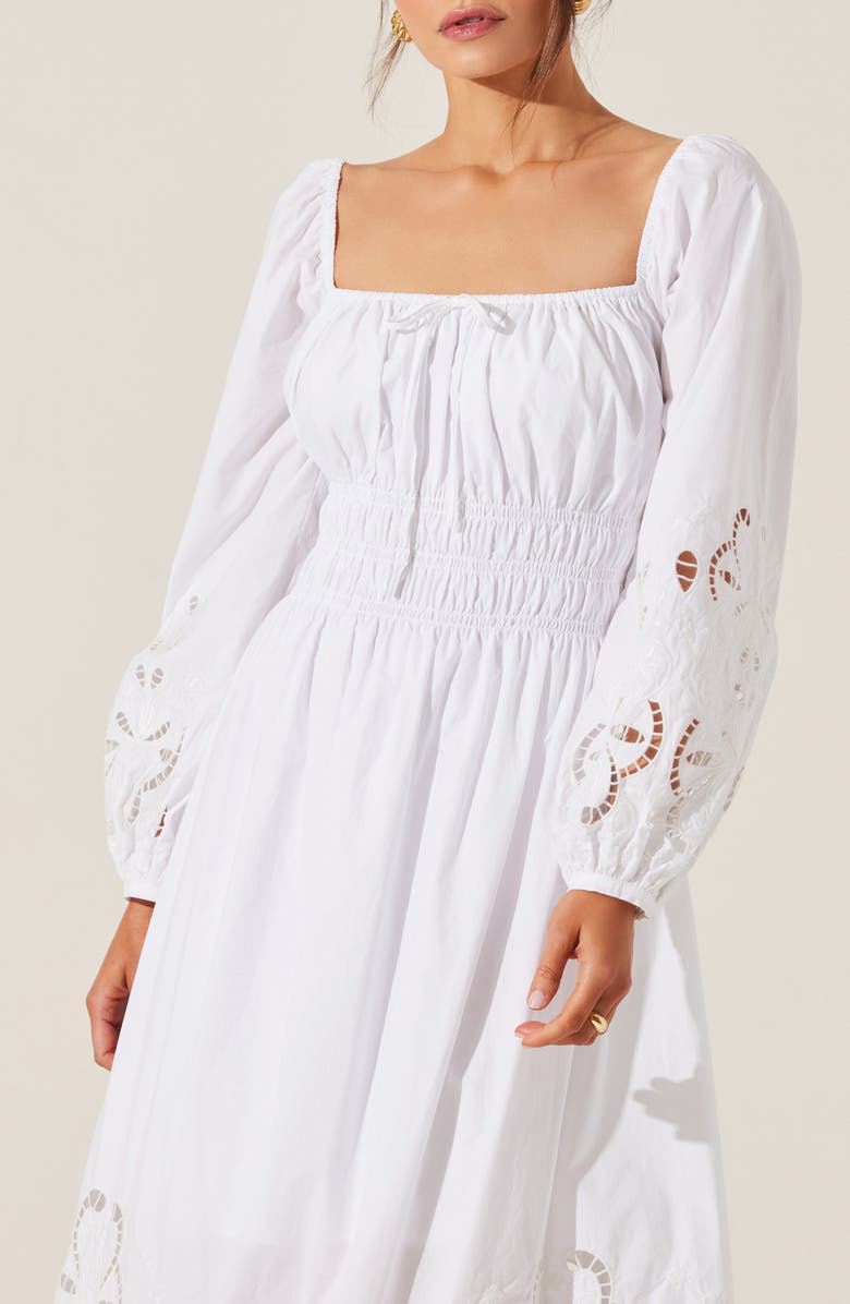 ASTR the Label Wisnia Long Sleeve Eyelet Embroidered Dress, Alternate, color, White