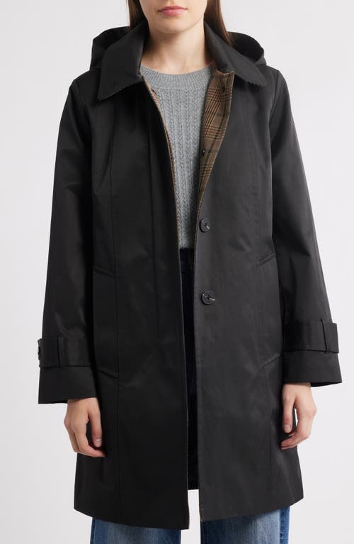London Fog Oversize Single Breasted Hooded Raincoat In Black