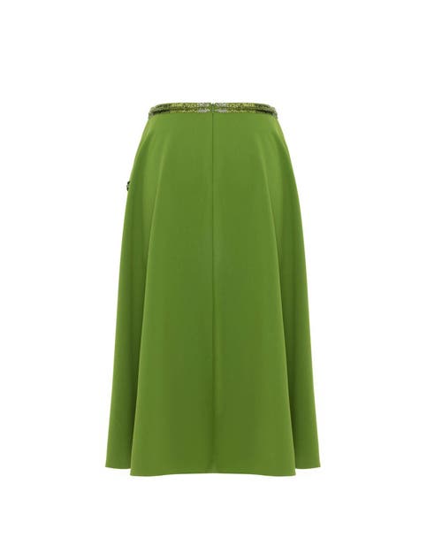 Theo The Label Women's Green Harmonia Embroidered A Line Skirt In Rewild Green