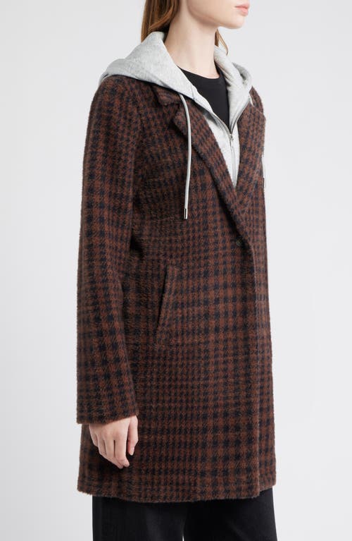 Thread & Supply Plaid Coat With Bib Hoodie In Brown