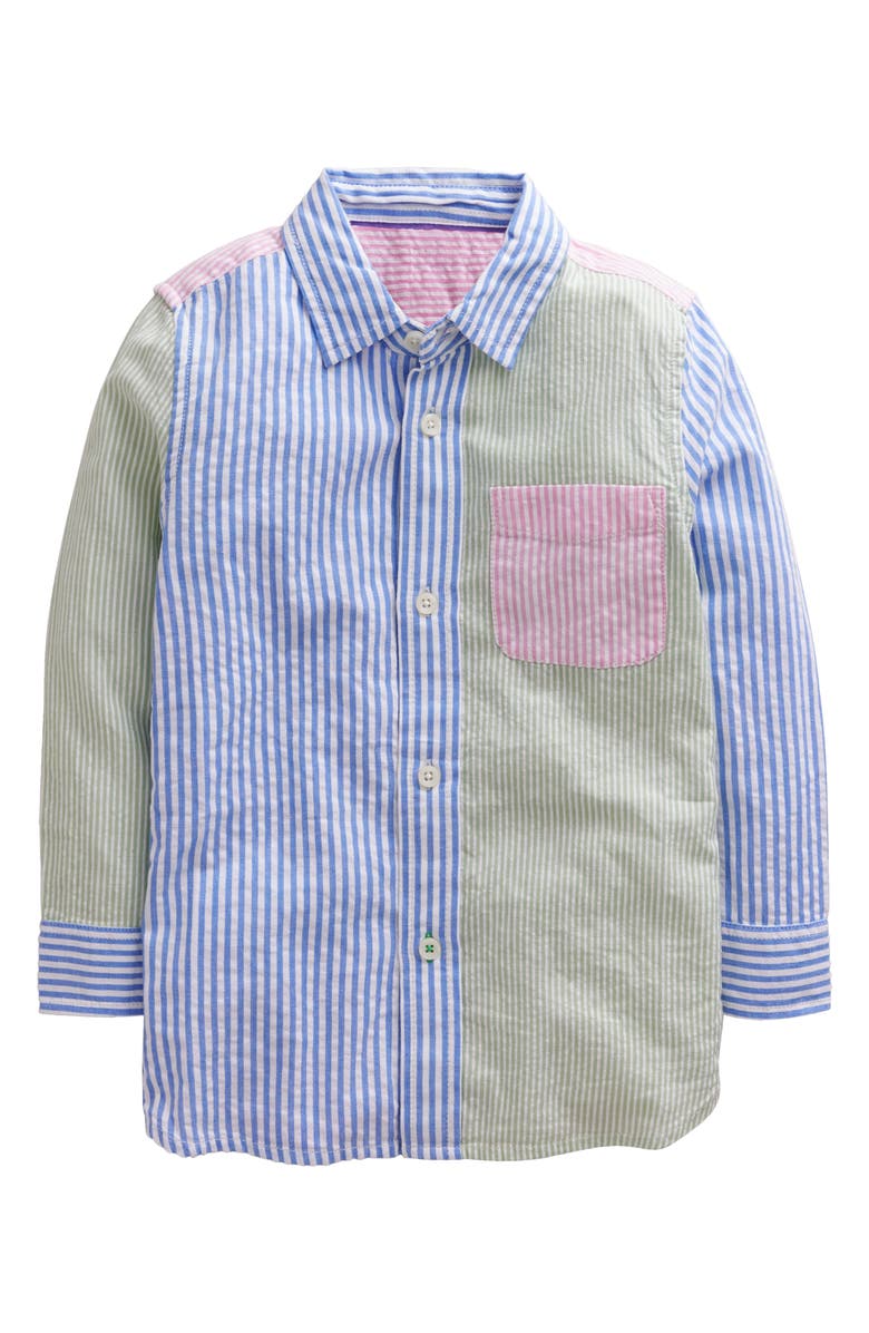 Mini Boden Kids' Hotchpotch Stripe Cotton Seersucker Button-Up Shirt, Main, color, 