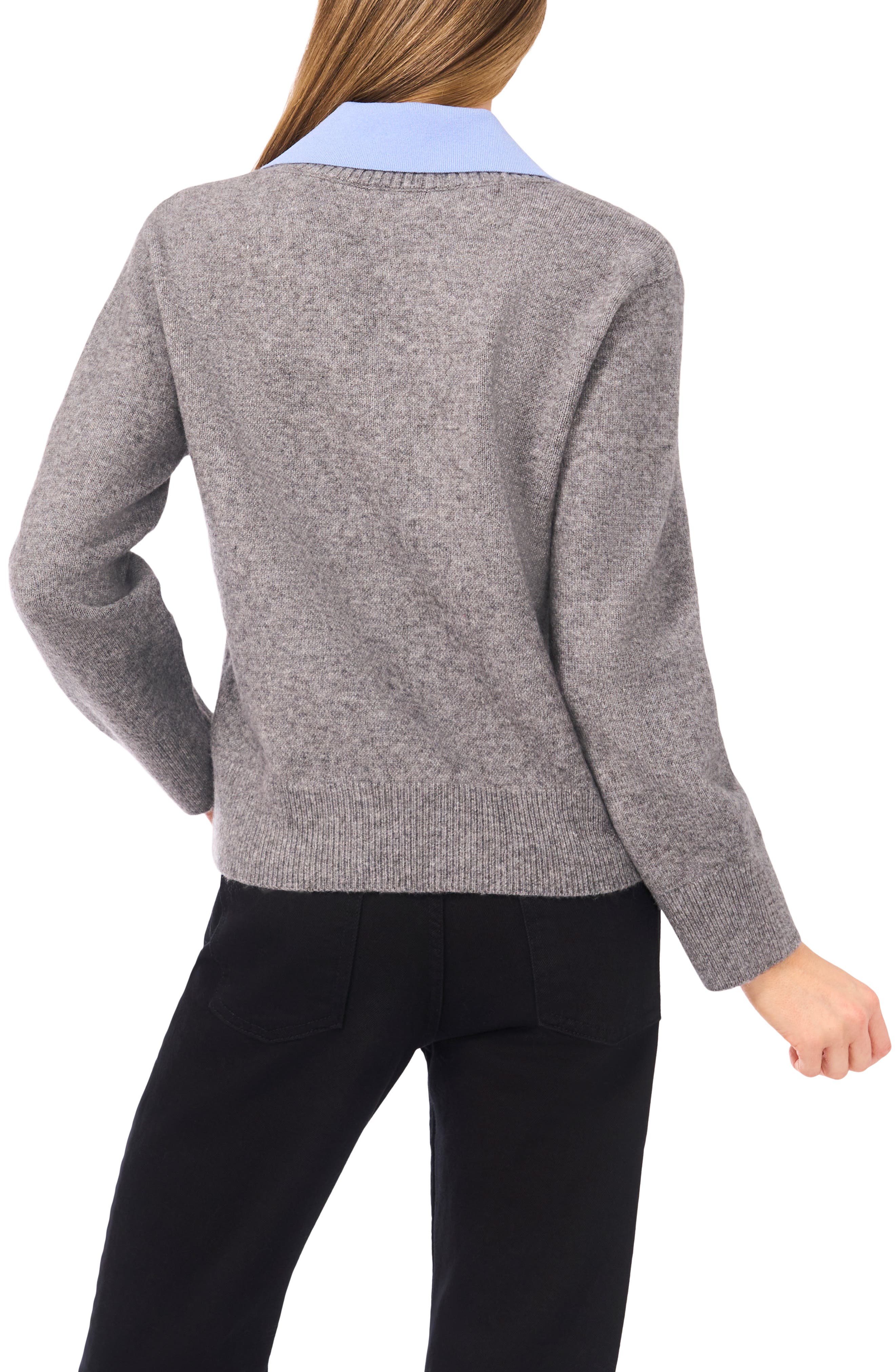 Contrast Collar Twofer Sweater - image 2
