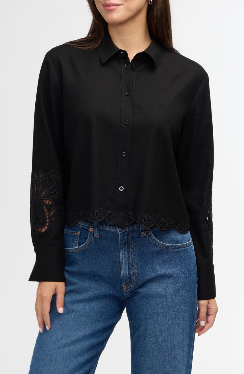 Ellen Tracy Eyelet Inset Button-Up Shirt, Main, color, 