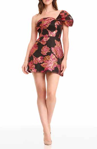Dress the Population Olive Floral Jacquard Off the Shoulder Cocktail Minidress