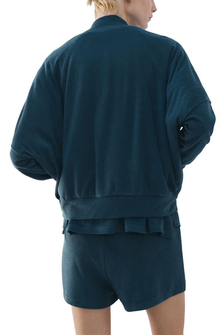 Cotton Blend Terry Bomber Jacket, Alternate, color, BLUE