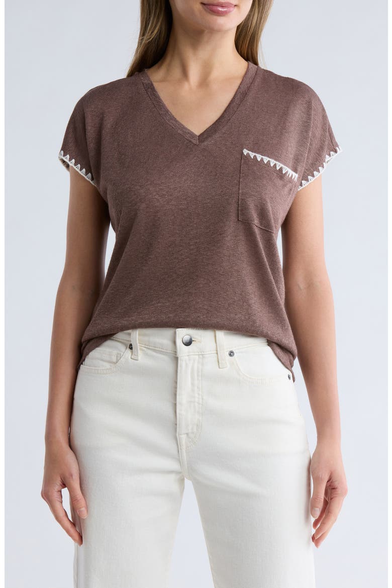 Whipstitch Pocket T-Shirt, Main, color, COFFEE / NATURAL