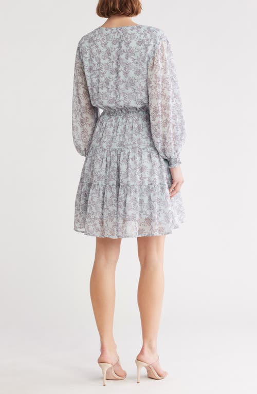 Wishlist Floral Long Sleeve Tiered Minidress In Light Blue Combo