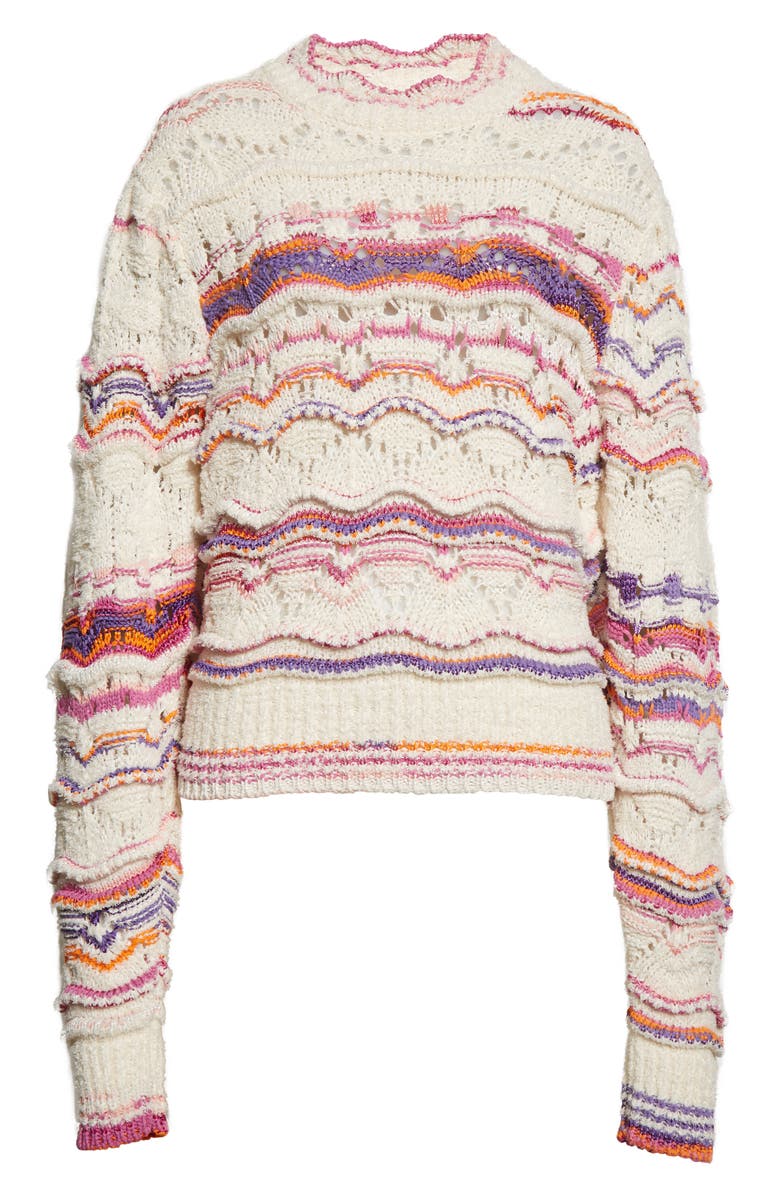 Isabel Marant Étoile Ambre Stripe Pointelle Stitch Cotton Blend Sweater, Alternate, color, 