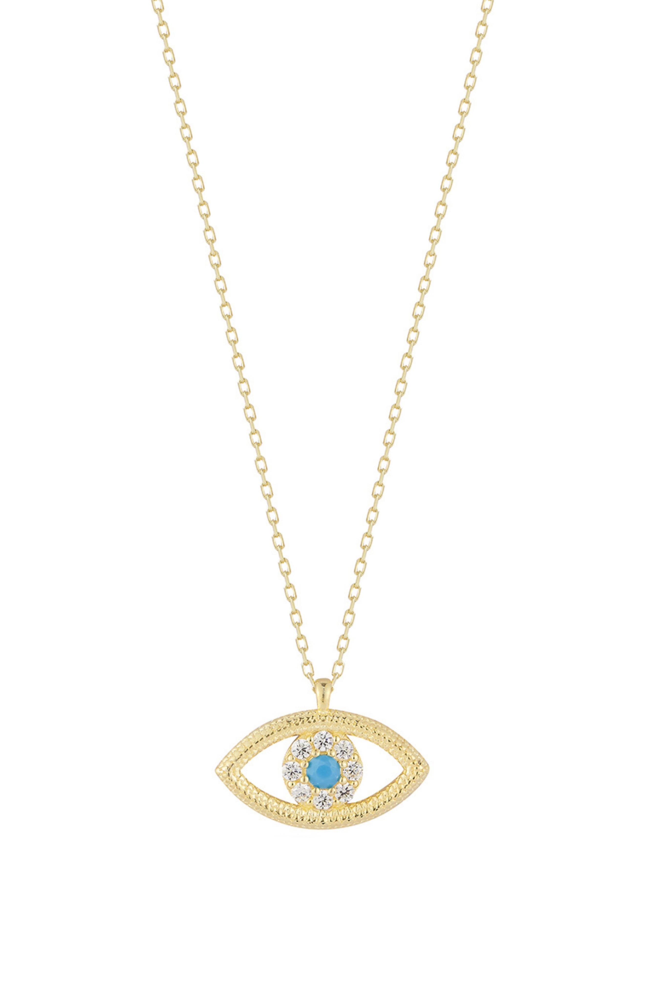 SPHERA MILANO CZ & Turquoise Evil Eye Pendant Necklace