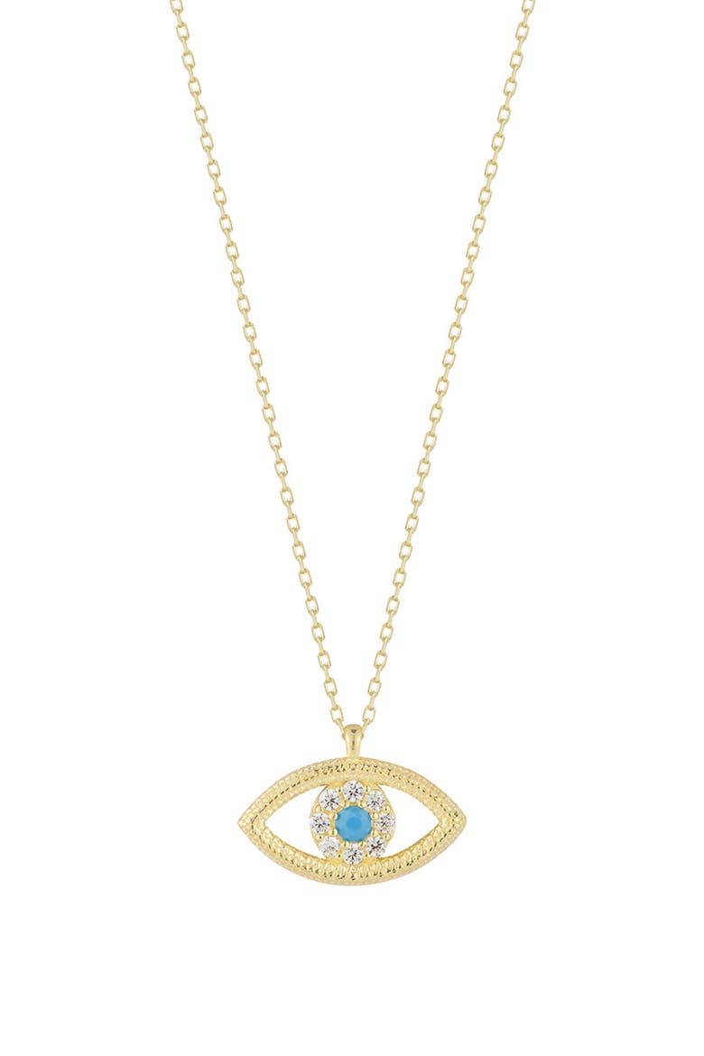 CZ & Turquoise Evil Eye Pendant Necklace, Main, color, GOLD