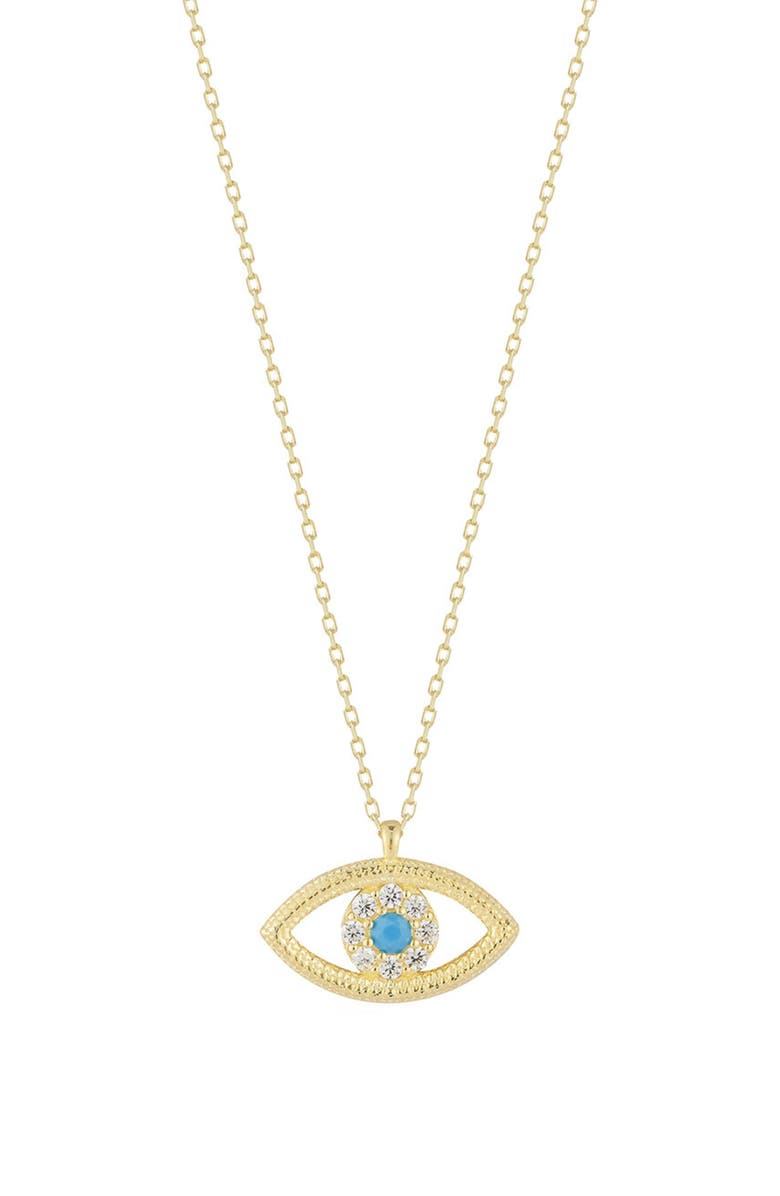 SPHERA MILANO CZ & Turquoise Evil Eye Pendant Necklace, Main, color, Gold