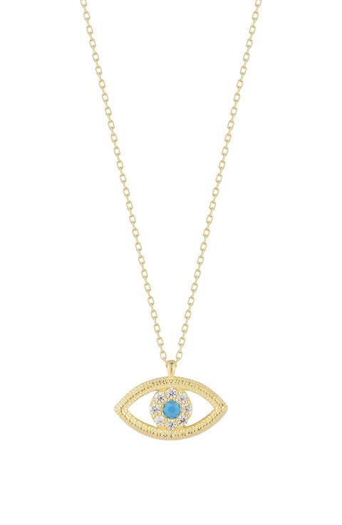 CZ & Turquoise Evil Eye Pendant Necklace
