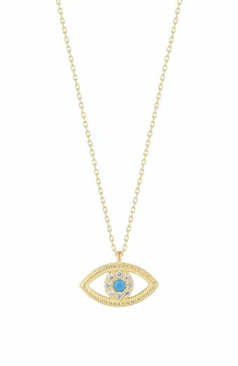 CZ & Turquoise Evil Eye Pendant Necklace