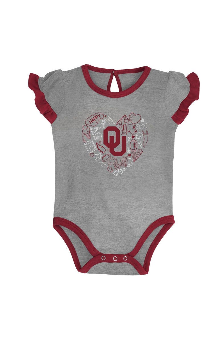 Outerstuff Girls Newborn & Infant Crimson/Heather Gray Oklahoma Sooners Too Much Love Two-Piece Bodysuit Set, Alternate, color, 
