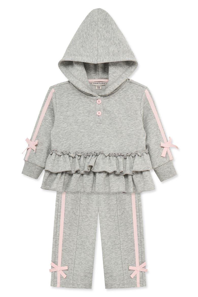 Kids' Ruffle Peplum Hoodie & Pants Set, Alternate, color, GREY HEATHER