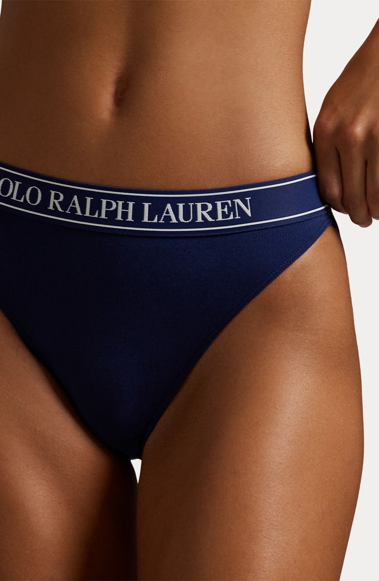 Polo Ralph Lauren Logo Band Assorted 3-Pack High Waist Bikinis, Alternate, color, White Cloud/ Onyx/ Navy