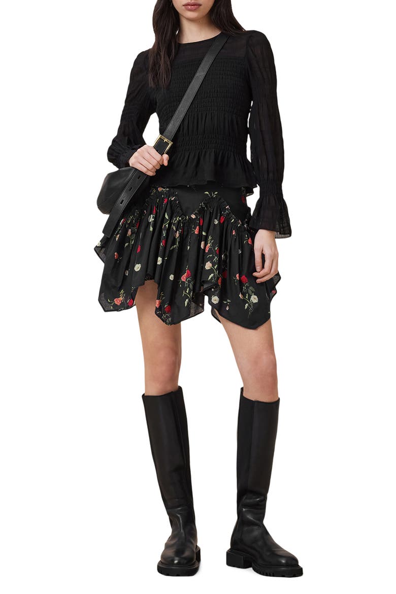 Delilah Floral Cotton Asymmetric Miniskirt, Alternate, color, BRIAR BLACK