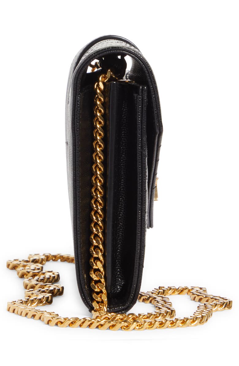 Saint Laurent Envelope Quilted Pebbled Leather Wallet on a Chain, Alternate, color,