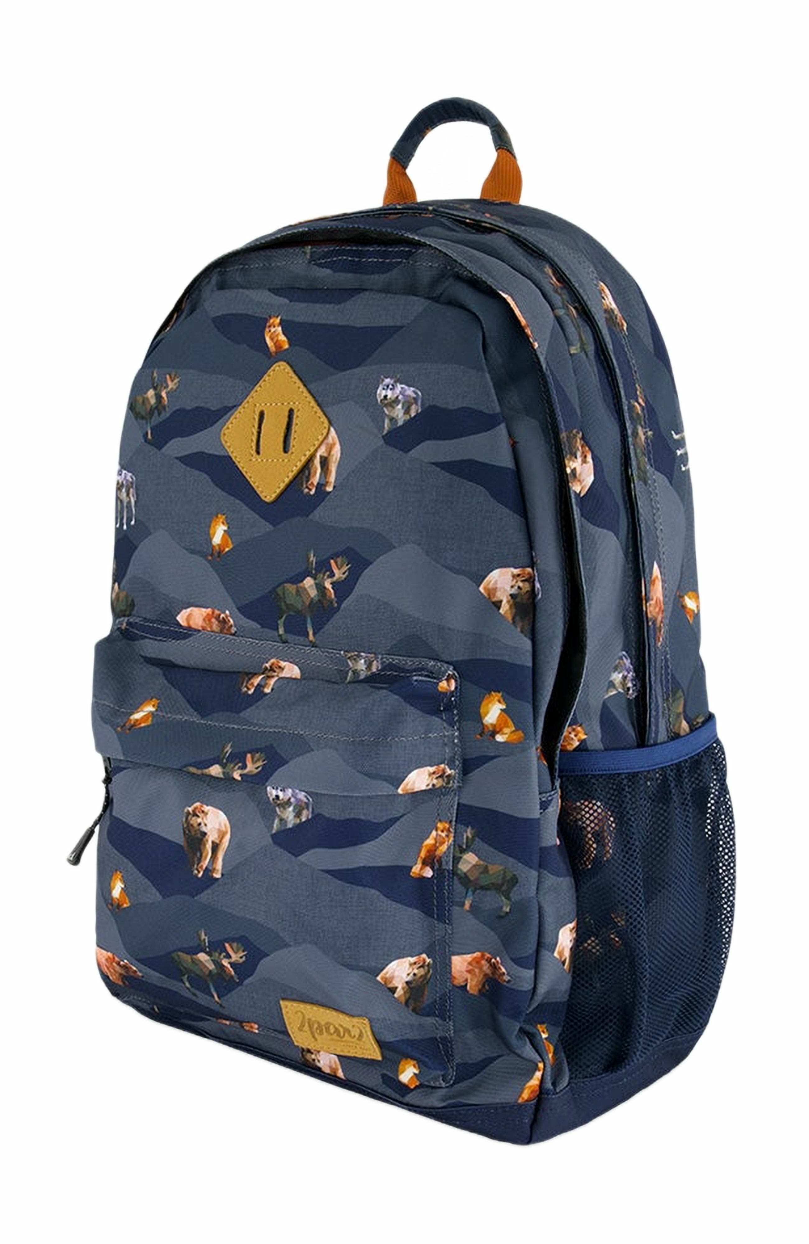 Deux par Deux Boy's Backpack Navy Printed Mountains Animals, Alternate, color, 