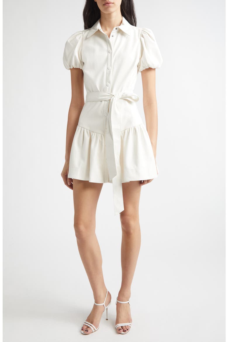 Henrietta Tie Belt Faux Leather Tiered Mini Dress, Main, color, OFF WHITE