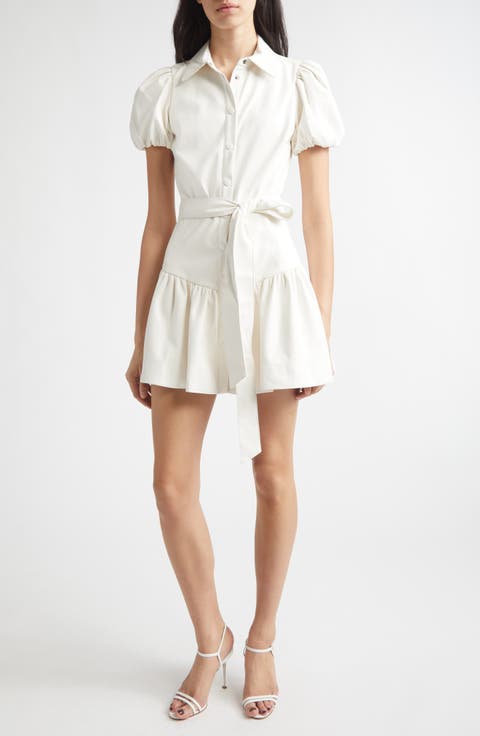 Henrietta Tie Belt Faux Leather Tiered Mini Dress