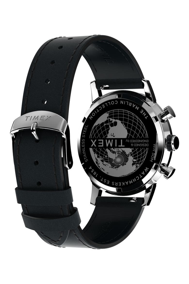 Marlin Chronograph Leather Strap Watch, 40mm, Alternate, color, STAINLESS STEEL