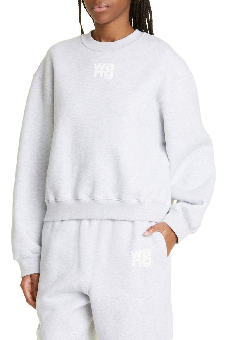 Women's Essential Cotton Blend Fleece Logo Sweateshirt, Alternate, color, LIGHT HEATHER GREY