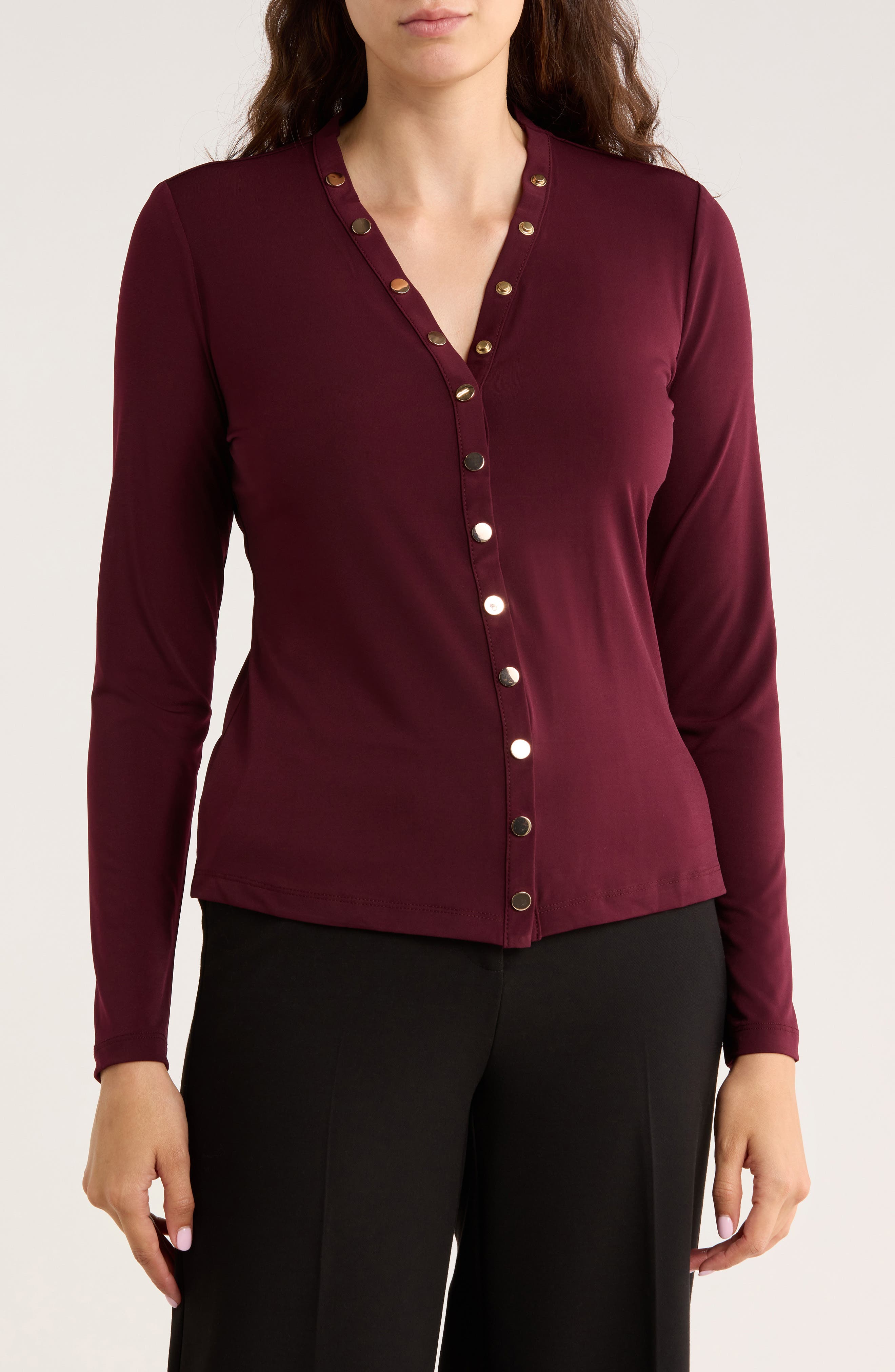 ELIE ELIE TAHARI Long Sleeve Snap Button Top