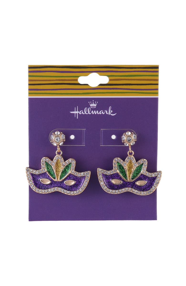 Hallmark Mardi Gras Mask Stone Earrings, Alternate, color, Purple