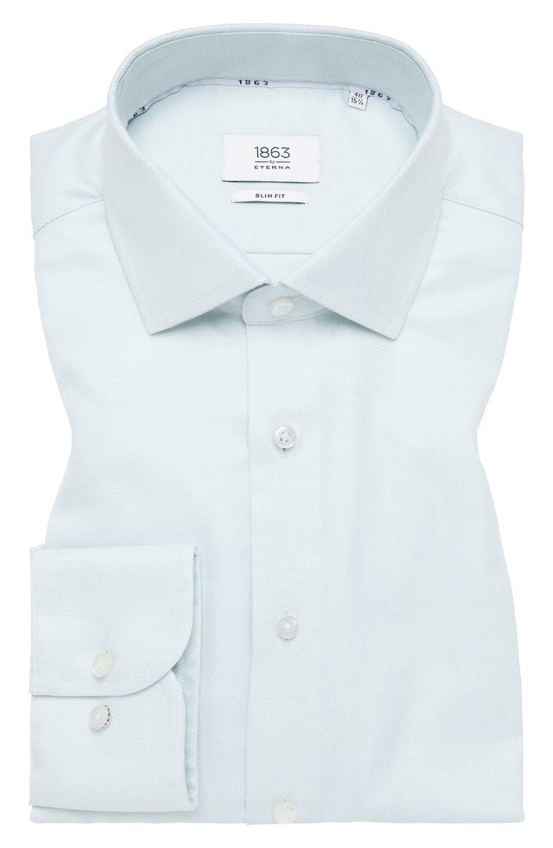 1863 by Eterna Slim Fit Structured Twill Dress Shirt, Main, color, Light Green