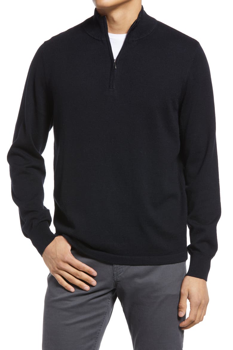 Tech-Smart Quarter Zip Pullover Sweater, Main, color, BLACK