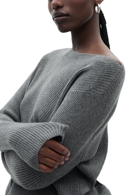 Mango Boat Neck Rib Sweater In Charcoal