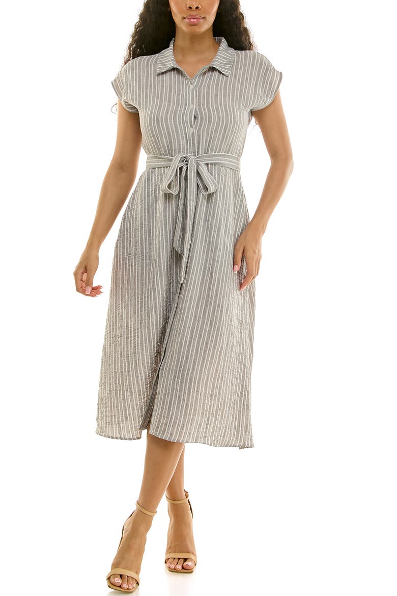 Cap Sleeve Shirtdress, Main, color, GREY/ WHITE