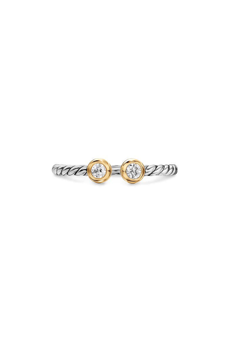 Cable Open Round Ring in Sterling Silver with 18K Yellow Gold and Diamonds, 3.9mm, Main, color, SILVER PAVE