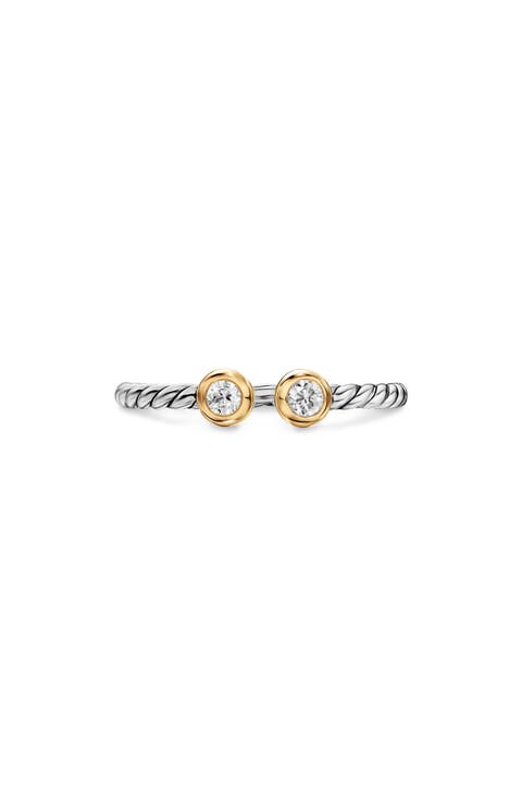 Cable Open Round Ring in Sterling Silver with 18K Yellow Gold and Diamonds, 3.9mm
